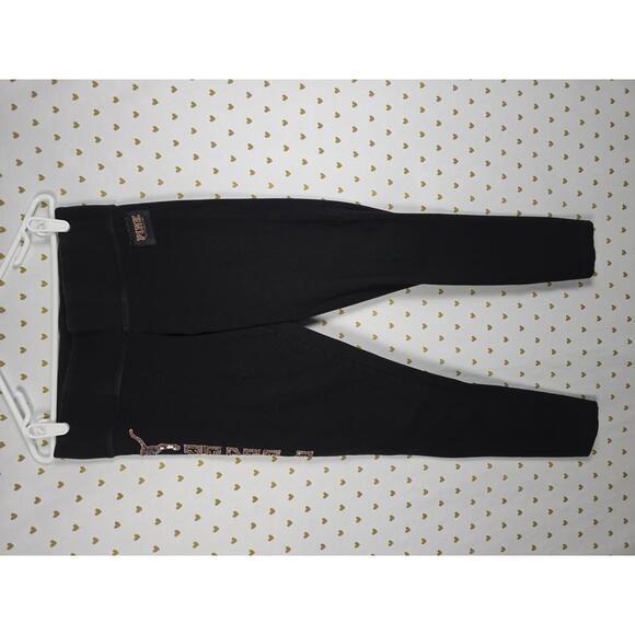 Victorias Secret PINK GOLD BLING DOG Sequined Yoga Pants Leggings LARGE - Picture 2 of 7